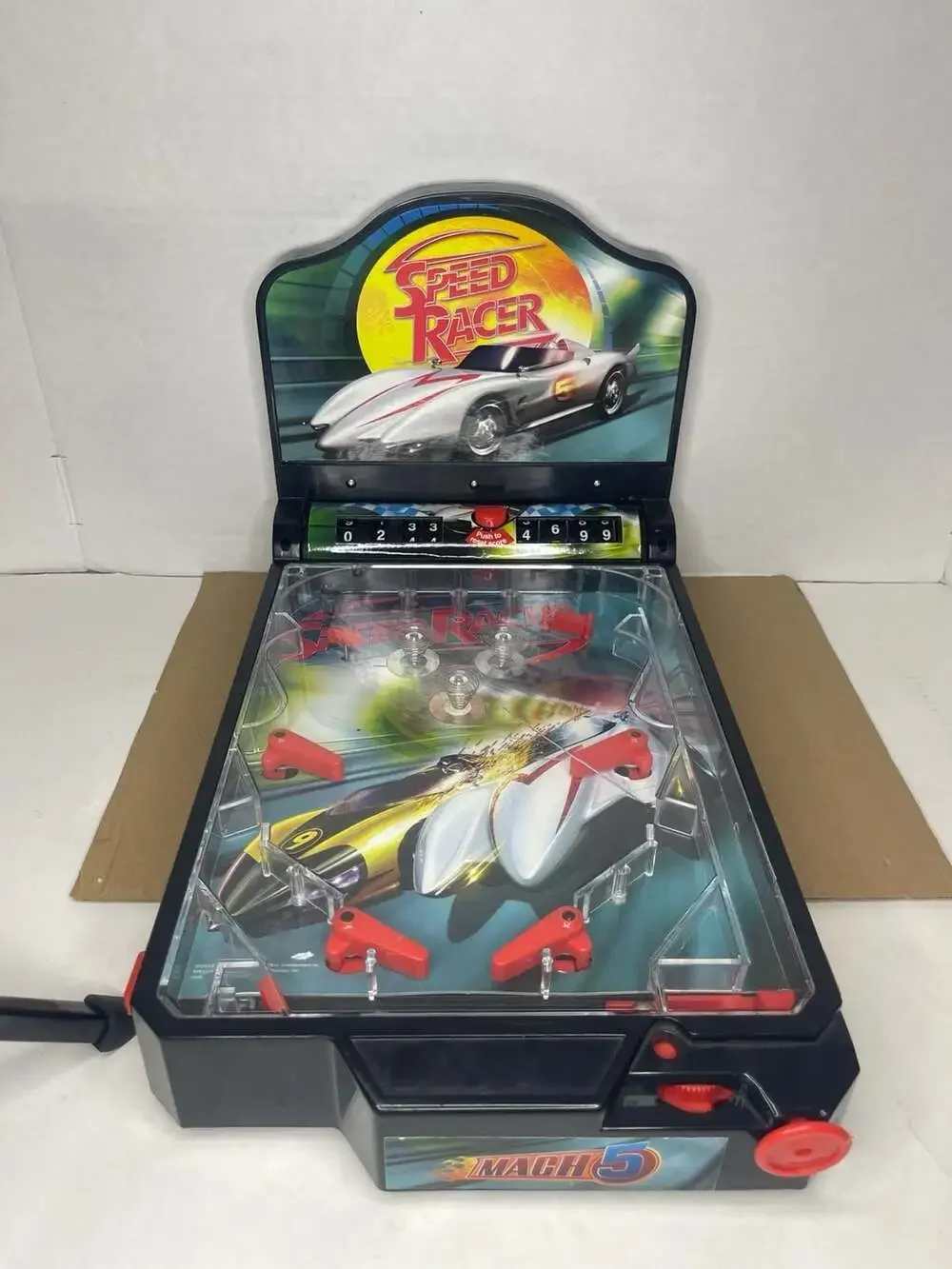 (Works) RARE Speed Racer Movie Mach 5 Tabletop Electronic Pinball Game Funrise